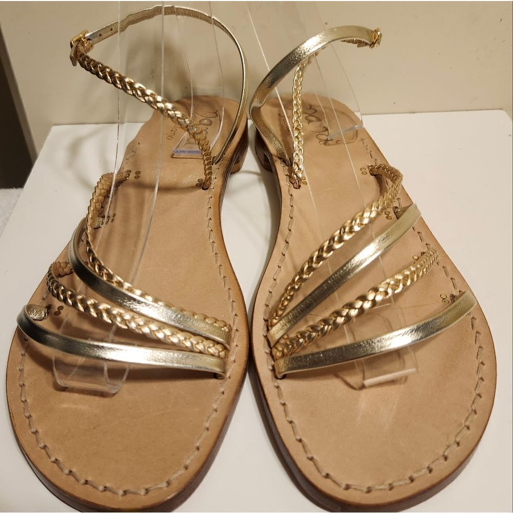 New NaNa Positano Handmade Gold Strappy Flat Sandals Sz.8.5/39 Ret.$266/ €278 - Picture 3 of 12